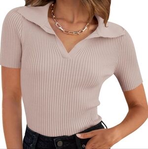 Elegant Ribbed Pink Polo